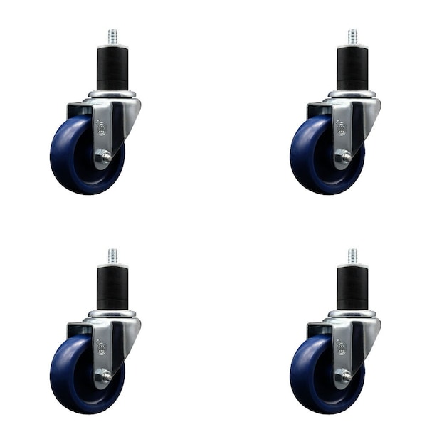 3.5'' Solid Poly Wheel Swivel 1-3/4'' Expanding Stem Caster Set, 4PK
